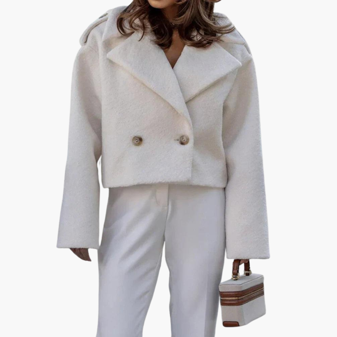 Chic Wool Blend Cropped Jacket - Oversized Elegance for Women