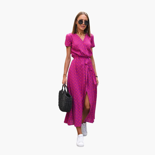 Floral Wrap Midi Dress with Tie Waist - Casual Dress for Women