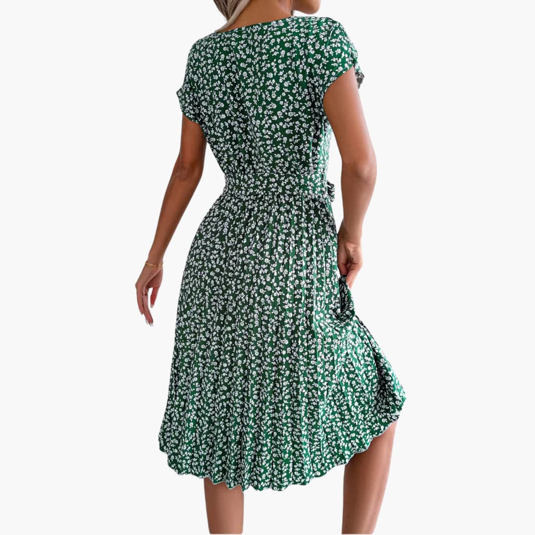 Summer Dress - Women’s Floral Belted Casual Knee-Length Fit
