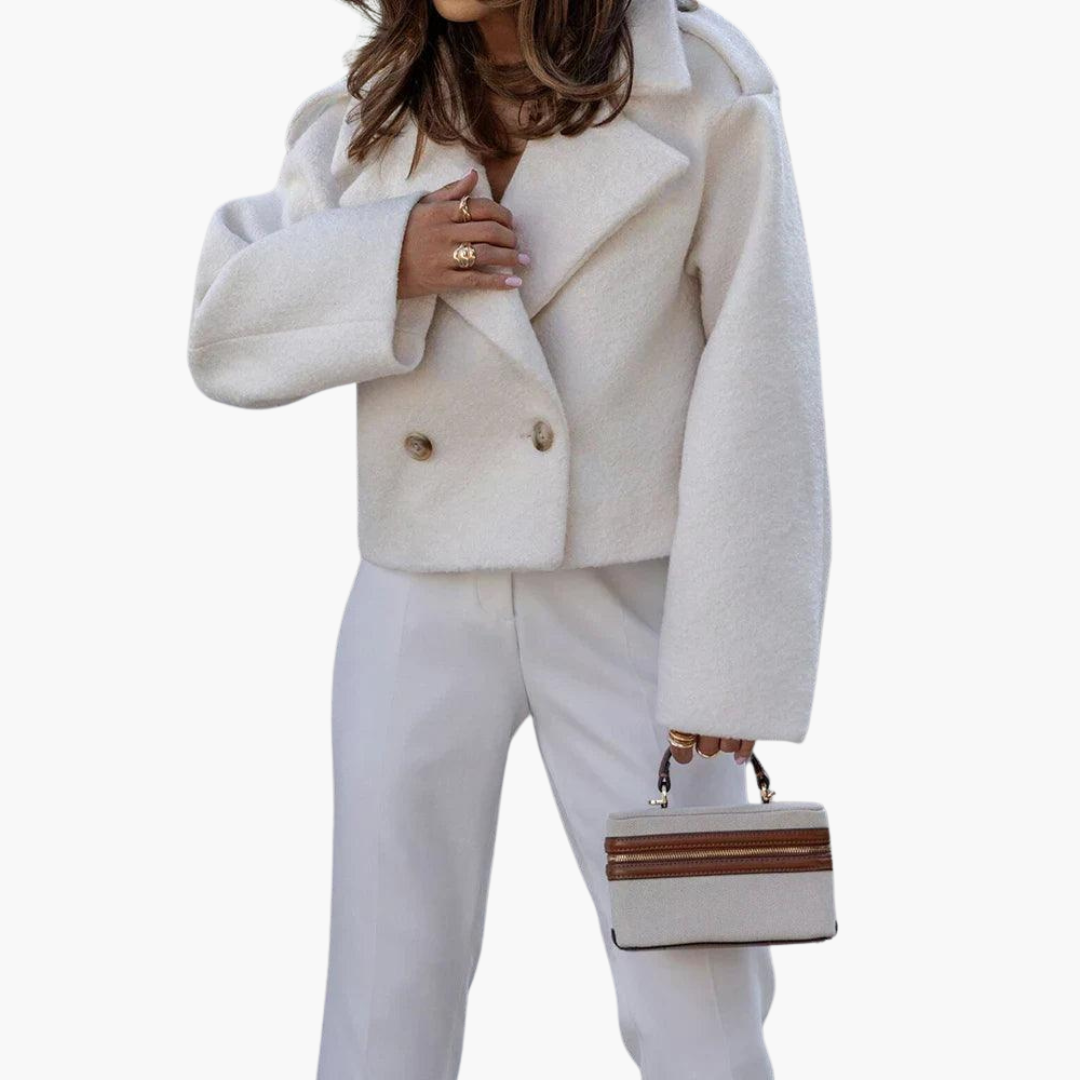 Chic Wool Blend Cropped Jacket - Oversized Elegance for Women