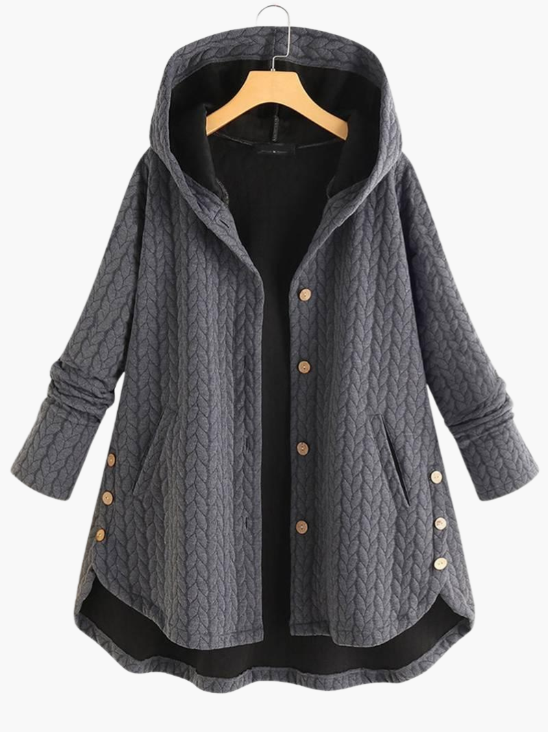 Elegant Hooded Winter Coat for Women - Long & Button-Up