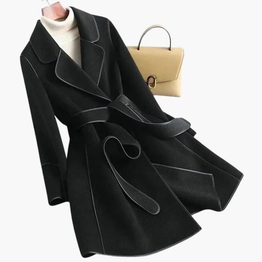 Chic Double-Breasted Trench Coat - Women's Wool Blend Wrap