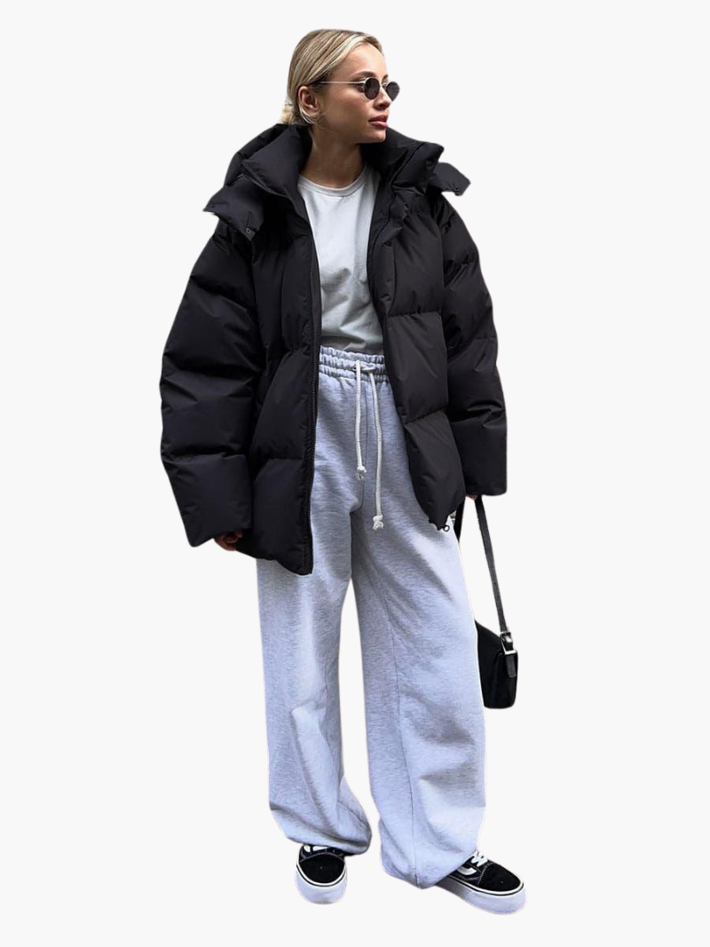Oversized Puffer Jacket with Hood - Women's Winter Warmth