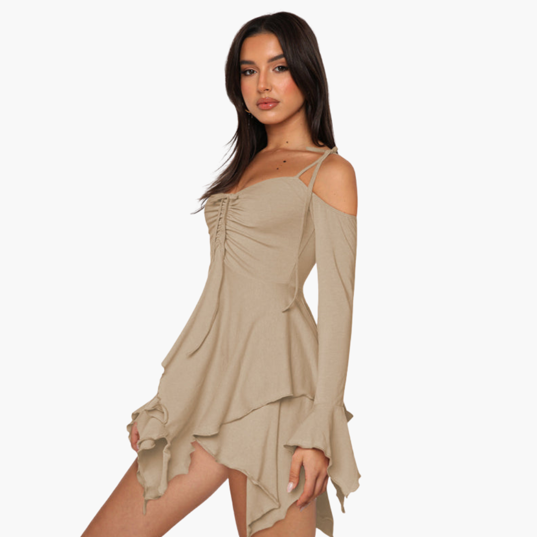 Off-the-Shoulder Layered Mini Dress for Women - Trendy Summer Style
