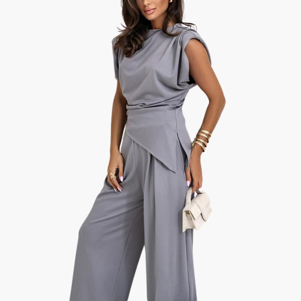 Two-Piece Set - Women’s Elegant Wide Leg Trousers & Top