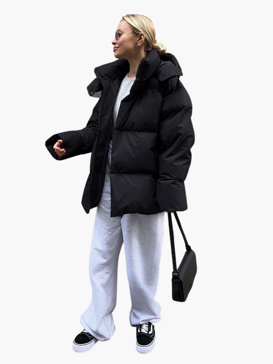 Oversized Puffer Jacket with Hood - Women's Winter Warmth