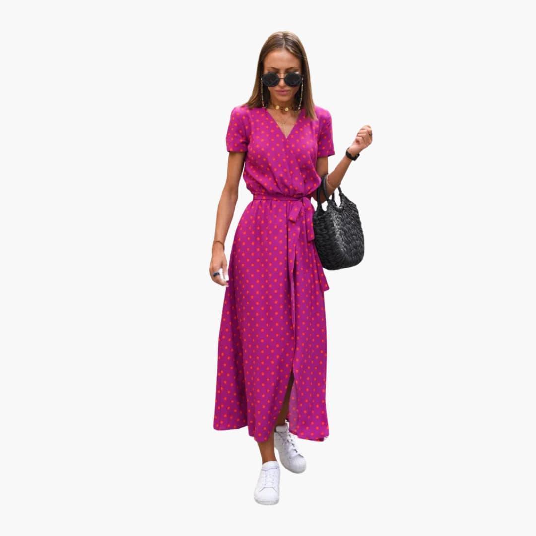 Floral Wrap Midi Dress with Tie Waist - Casual Dress for Women