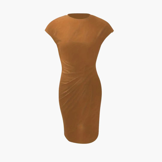 Women's knee-length crew neck dress with short sleeves