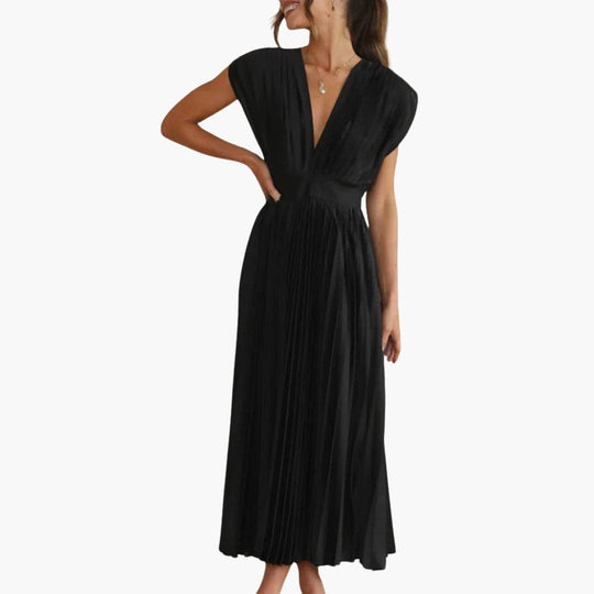 Elegant V-Neck Midi Dress - Perfect for Evening Events