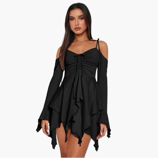 Off-the-Shoulder Layered Mini Dress for Women - Trendy Summer Style