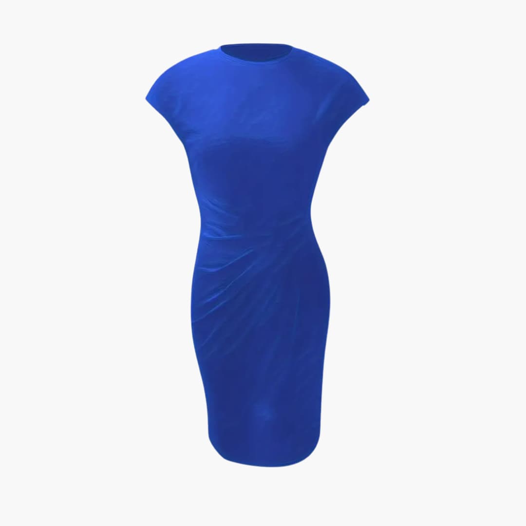 Women's knee-length crew neck dress with short sleeves