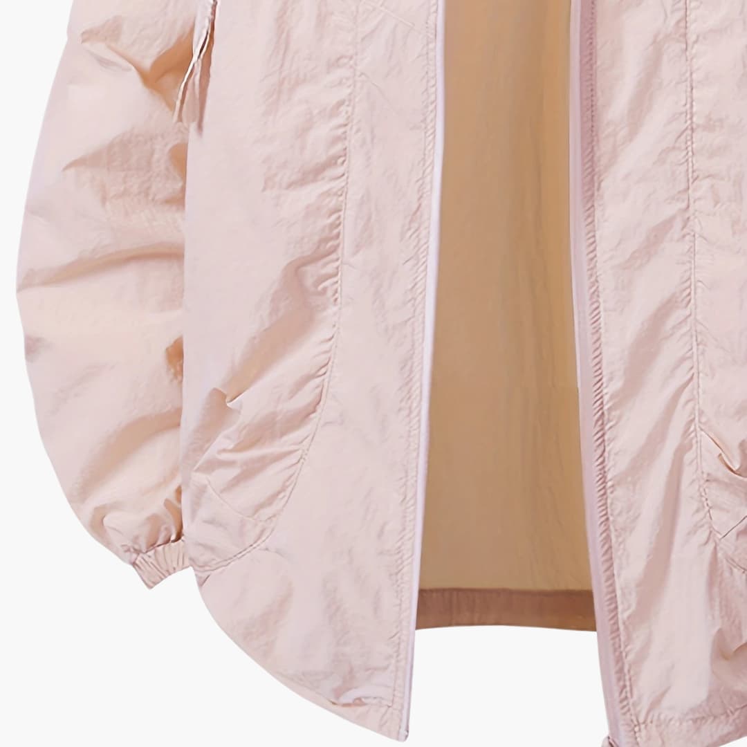 Unisex windbreaker jacket with hood and zip pockets for outdoors
