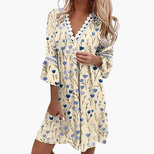 Casual Boho Mini Dress - Women’s Lightweight V-Neck Dress