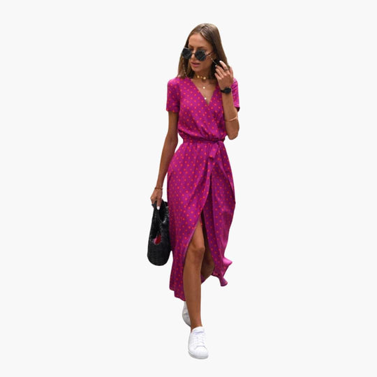 Floral Wrap Midi Dress with Tie Waist - Casual Dress for Women