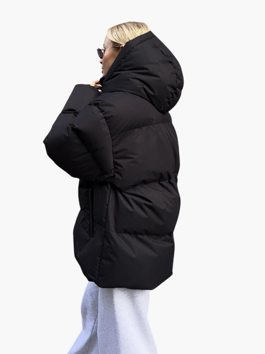 Oversized Puffer Jacket with Hood - Women's Winter Warmth