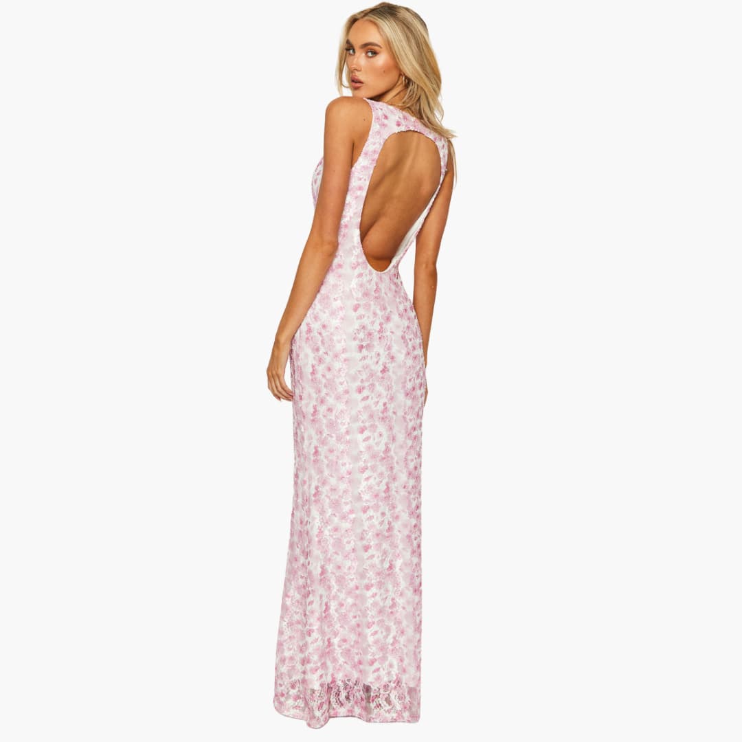 Lace Maxi Dress - Women's Elegant Evening Gown with Detail