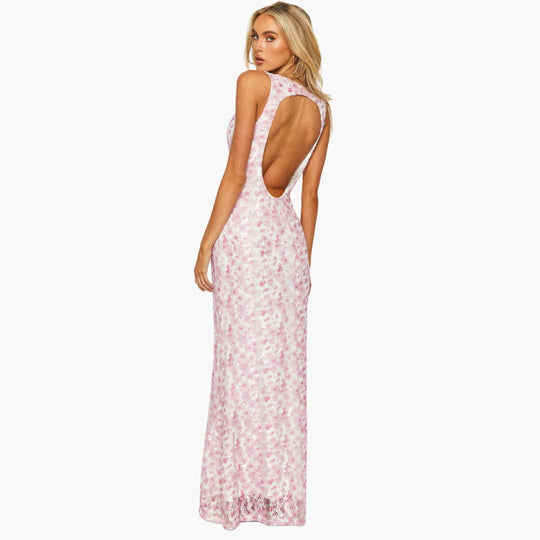 Lace Maxi Dress - Women's Elegant Evening Gown with Detail