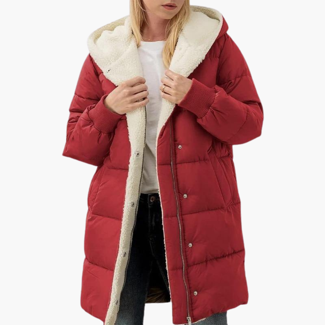 Hooded Puffer Coat - Women's Fleece Lined Winter Jacket