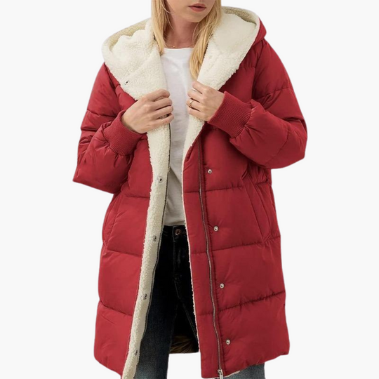 Hooded Puffer Coat - Women's Fleece Lined Winter Jacket