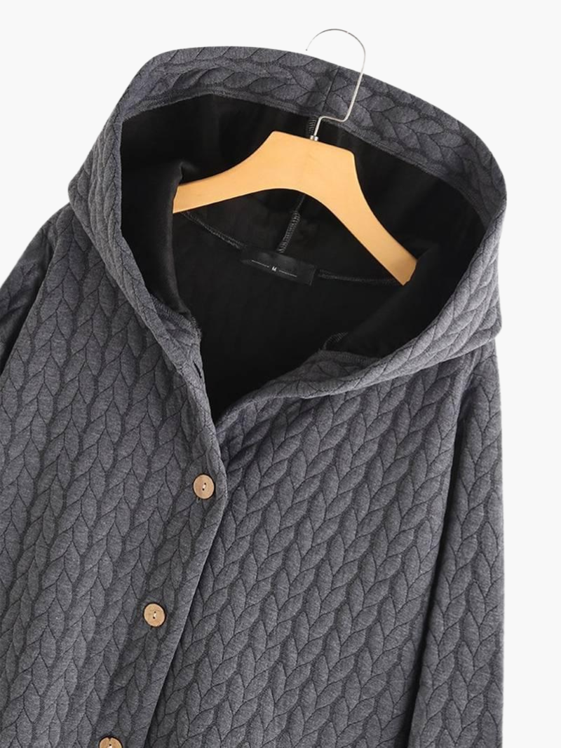 Elegant Hooded Winter Coat for Women - Long & Button-Up