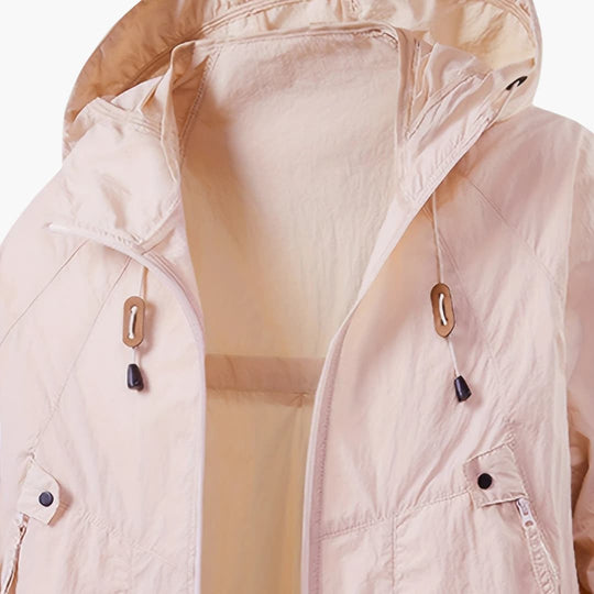 Unisex windbreaker jacket with hood and zip pockets for outdoors