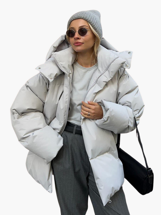 Oversized Puffer Jacket with Hood - Women's Winter Warmth