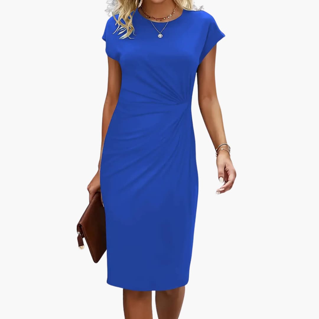 Women's knee-length crew neck dress with short sleeves