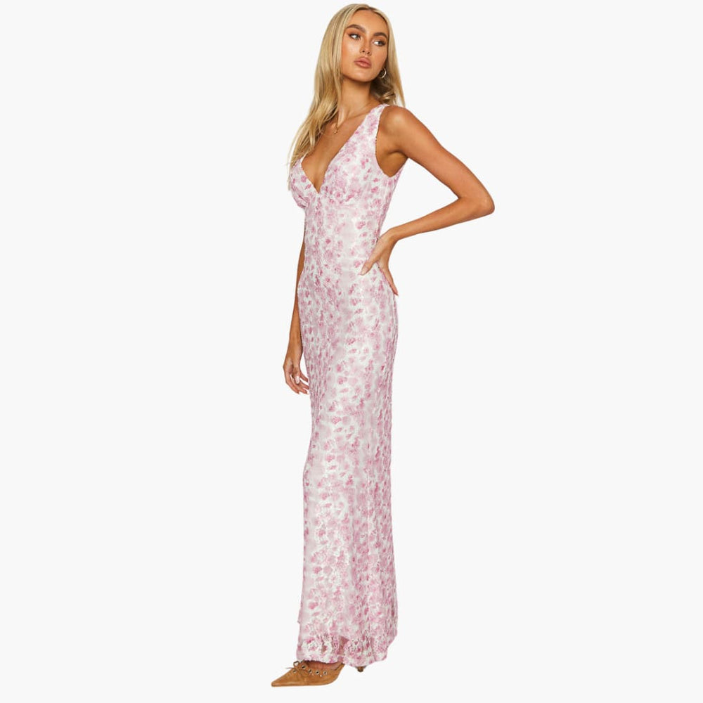 Lace Maxi Dress - Women's Elegant Evening Gown with Detail