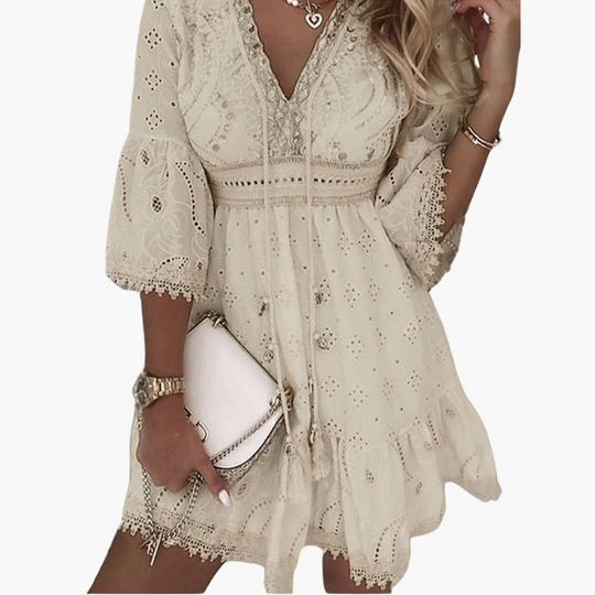 Boho Lace Mini Dress - Women’s Lightweight Summer Outfit