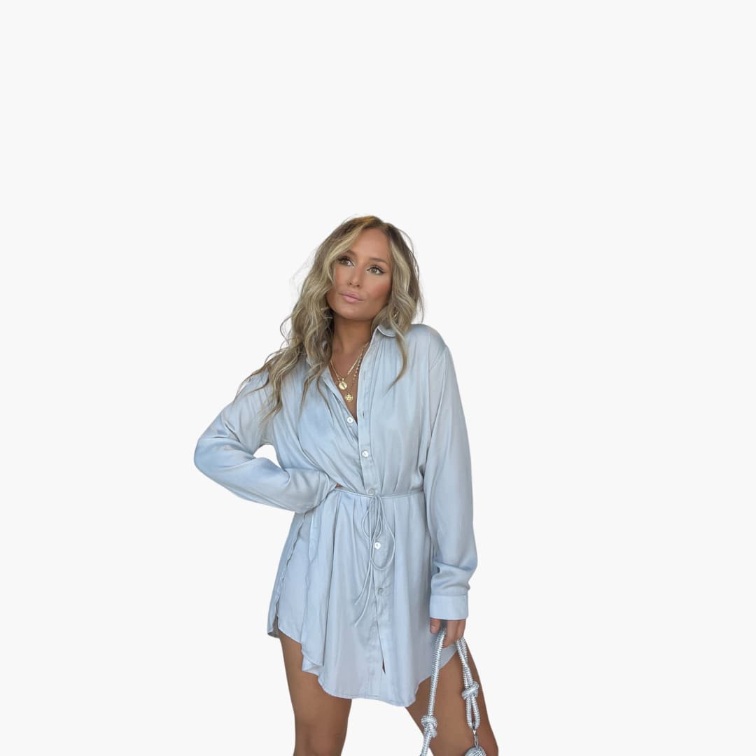 Women’s summer romper dress with long sleeves and drawstring waist