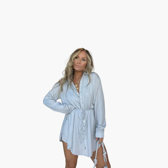 Women’s summer romper dress with long sleeves and drawstring waist