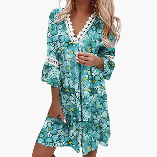 Casual Boho Mini Dress - Women’s Lightweight V-Neck Dress