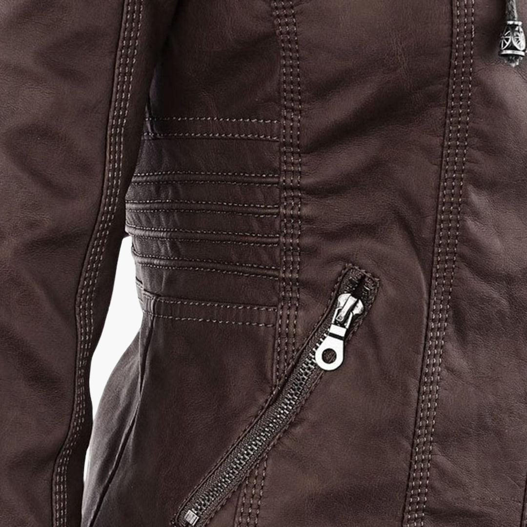 Zip-Up Jacket - Lightweight Faux Leather Fit for Women