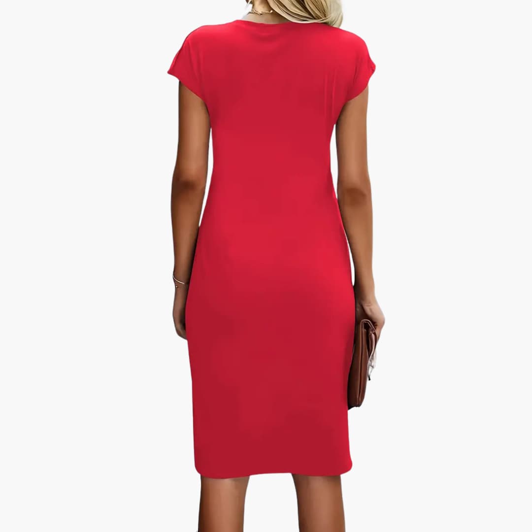 Women's knee-length crew neck dress with short sleeves