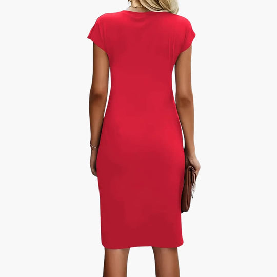 Women's knee-length crew neck dress with short sleeves