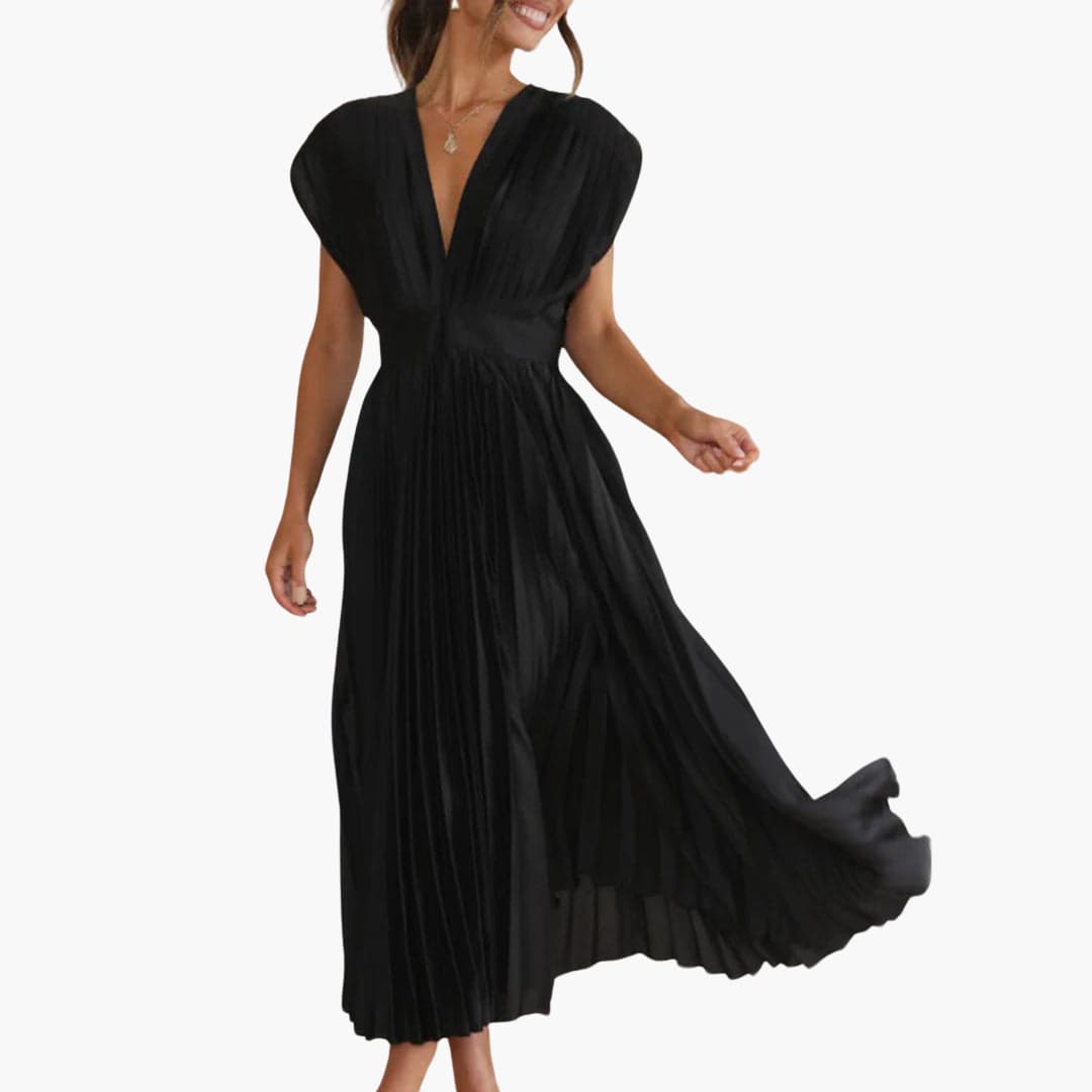 Elegant V-Neck Midi Dress - Perfect for Evening Events