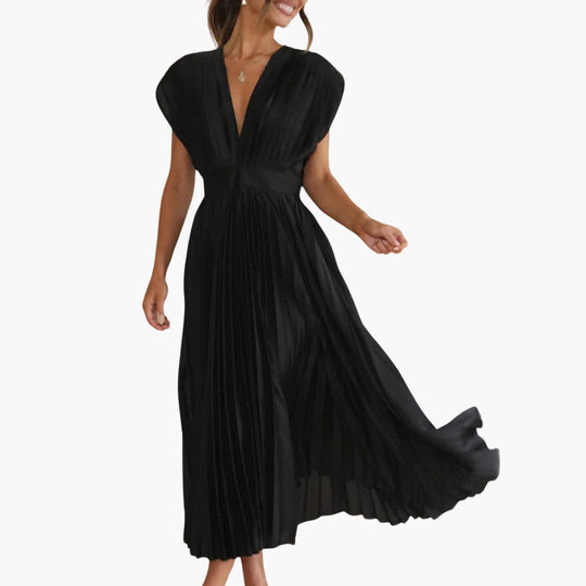 Elegant V-Neck Midi Dress - Perfect for Evening Events