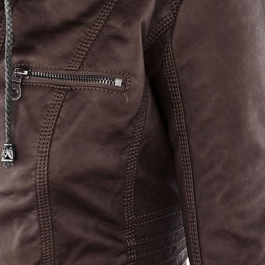 Zip-Up Jacket - Lightweight Faux Leather Fit for Women