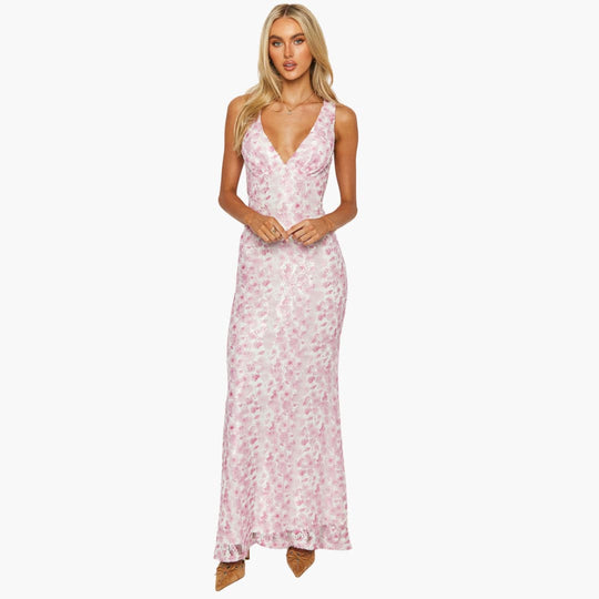 Lace Maxi Dress - Women's Elegant Evening Gown with Detail