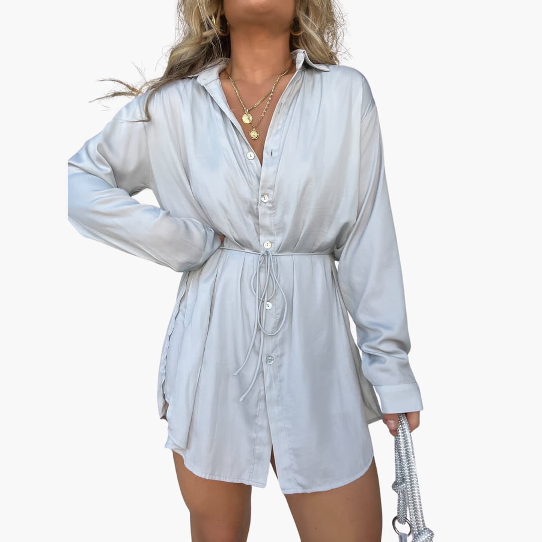 Women’s summer romper dress with long sleeves and drawstring waist