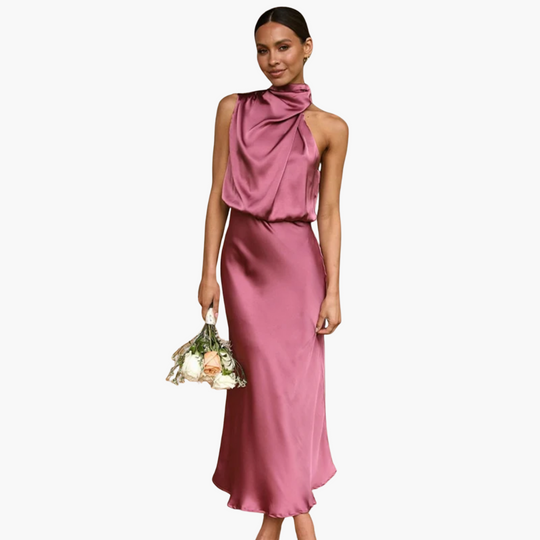 Gown with One-Shoulder Draped Neckline - Women's Formal Wear
