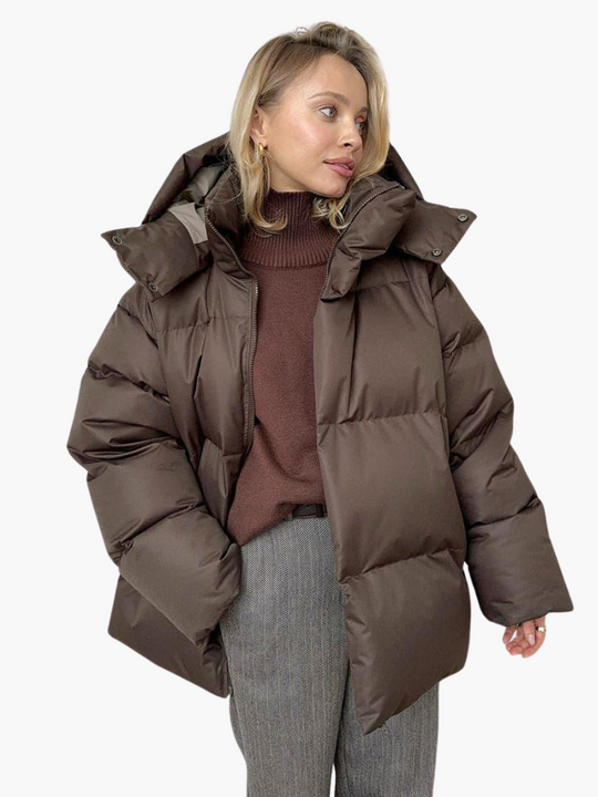 Oversized Puffer Jacket with Hood - Women's Winter Warmth