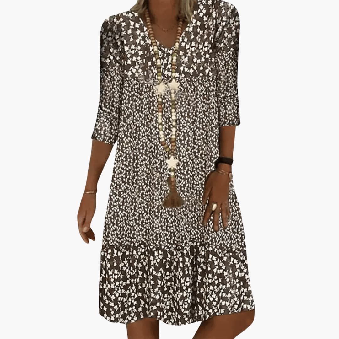 Elegant Shirred Waist Women’s - Midi Dress in Floral Print