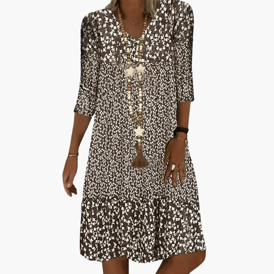 Elegant Shirred Waist Women’s - Midi Dress in Floral Print