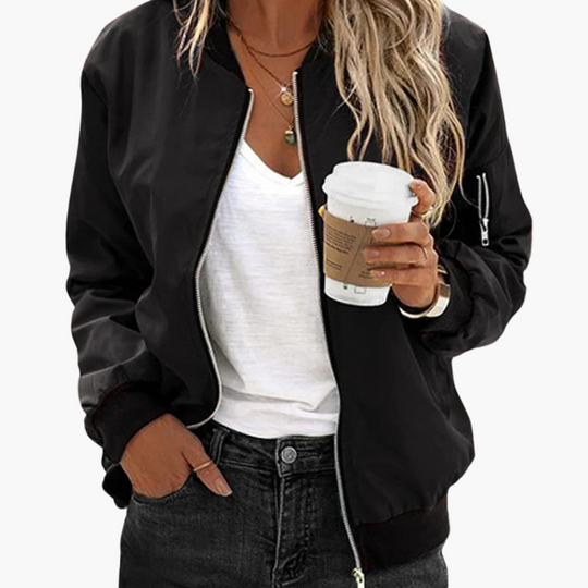 Casual Women’s Bomber Jacket - Long Sleeves with Zipper