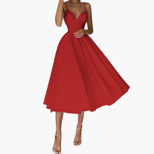 V-Neck Midi Party Dress for Women - Elegant and Flowy Design