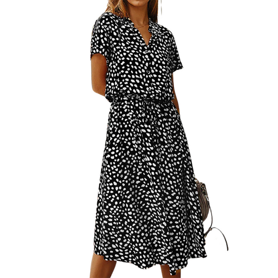 Polka Dot Midi Dress - Flattering Fit & Flare Style for Women