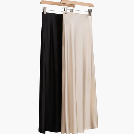 High-Waisted Satin Midi Skirt - Elegant & Versatile for Women