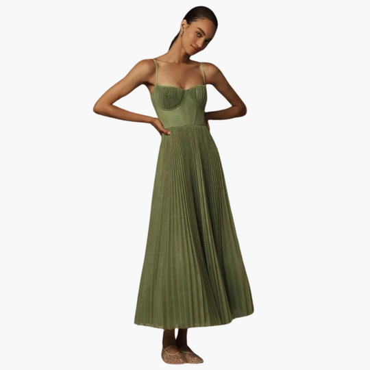 Pleated Midi Dress for Women - Bustier Top & Summer Style
