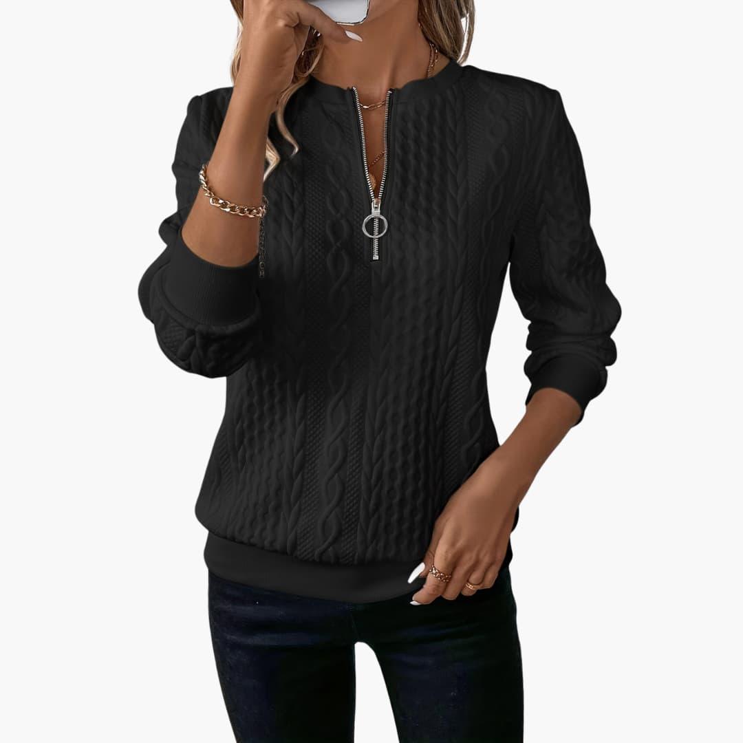 Cable Knit Zip Sweater – Women's Long Sleeve Pullover - IsabellaMae